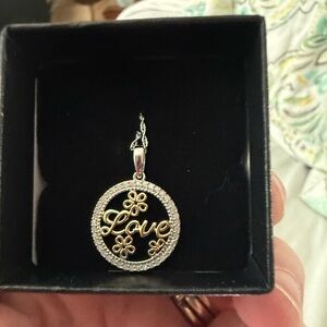 14kt Gold over Sterling Silver Diamond LOVE Necklace
